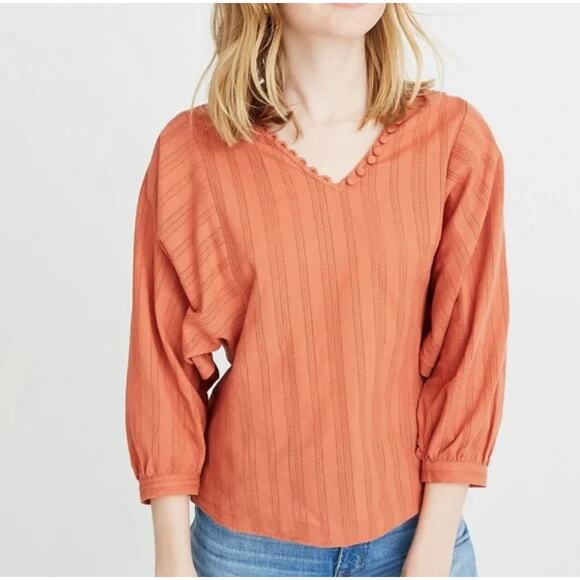 Madewell Palisade Button Front Peasant Top XS Burnt Orange - Picture 1 of 6
